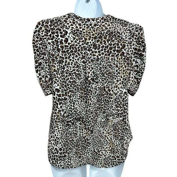 1. State Animal Print Blouse Sz XS V-Neck Puff Short Sleeve Button Front Top - Picture 6 of 7